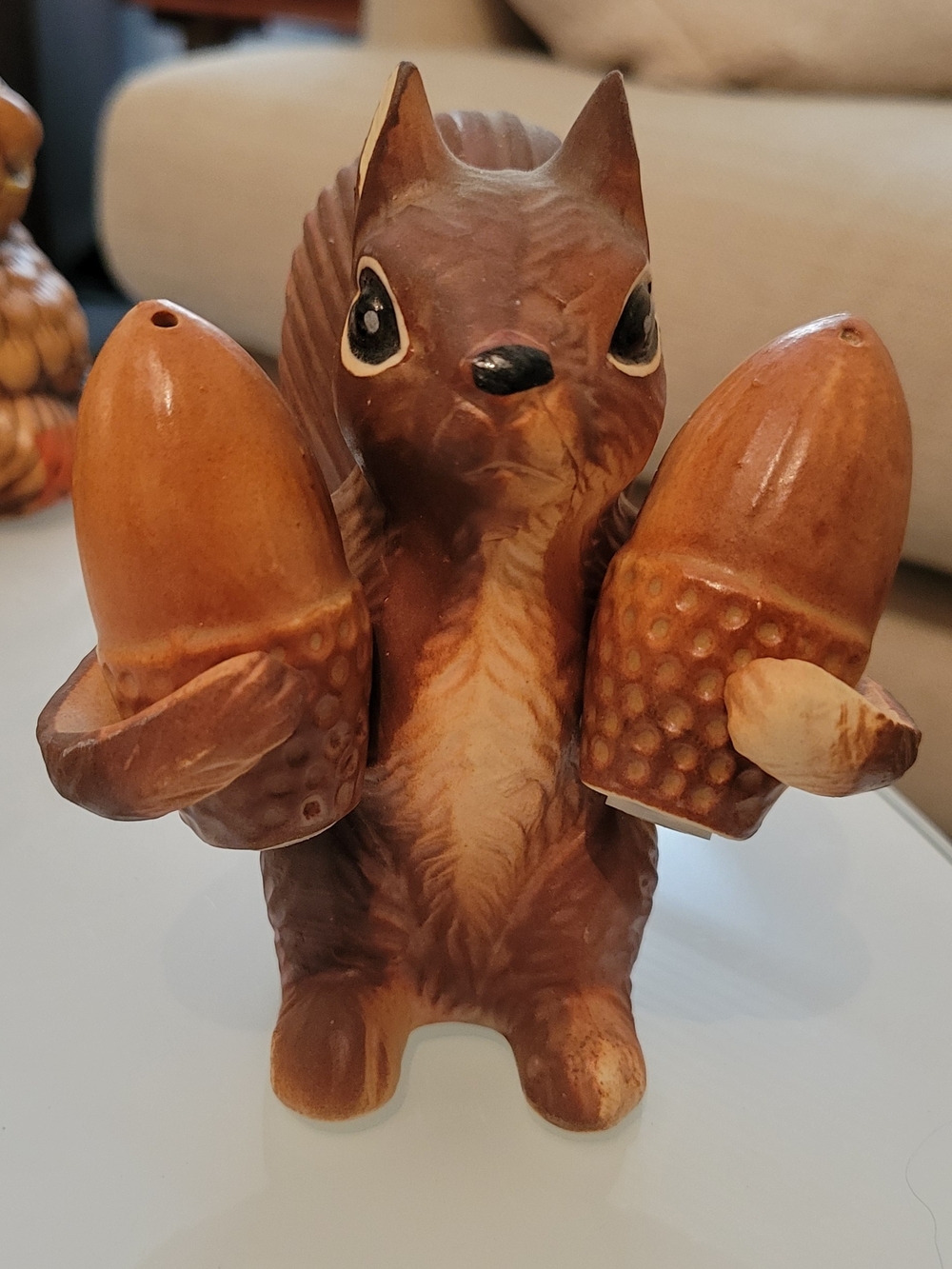 Vintage Ceramic Squirrel Salt & Pepper Shakers - Brown